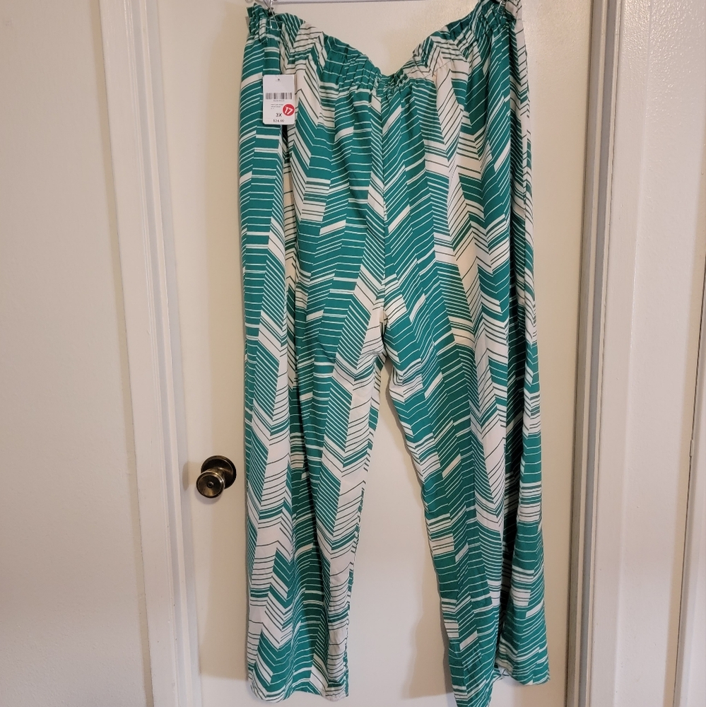 Forever21+ Wide Leg Palazzo Pants Green & White Chevron 3XL
